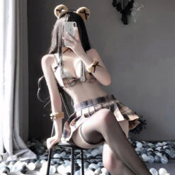 Sofyee Sweet Bear Mesh Pleated Skirt Student Underwear - School Girl(Sofyee Sweet Bear Mesh Pleated Skirt Student Underwear)