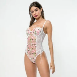 Flower Me Romantic Flowery Lace Sheer Bodysuit(Romantic Flowery Lace Sheer Bodysuit) -sofyee store 11036320028 442245048