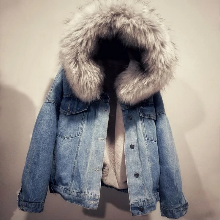 Large Fur Collar Plus Velvet Thick Loose Denim Cotton Coat(Large Fur Collar Plus Velvet Thick Loose Denim Cotton Coat) 3 Large Fur Collar Plus Velvet Thick Loose Denim Cotton Coat(Large Fur Collar Plus Velvet Thick Loose Denim Cotton Coat)