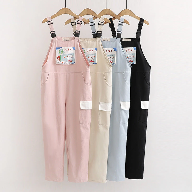 Japanese Casual All-match Loose College Style Letter Bear Overalls(Japanese Casual All Match Loose College Style Letter Bear Overalls) 3 Japanese Casual All-match Loose College Style Letter Bear Overalls(Japanese Casual All Match Loose College Style Letter Bear Overalls)