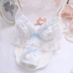 Dot FlowerRuffle Angel Japanese Cute Bra Set(Dot Flower Ruffle Angel Japanese Cute Bra Set 1) -sofyee store 13270901598 917366139