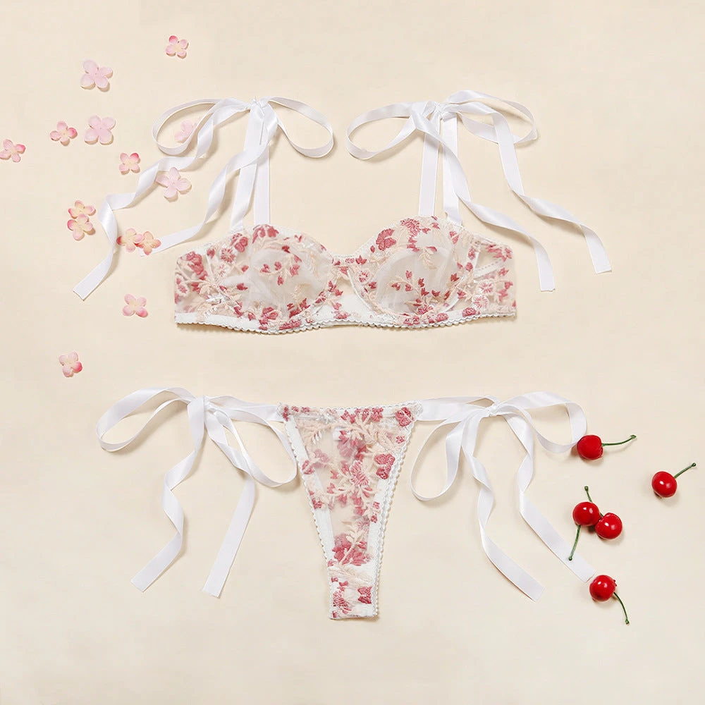 Black Pink Sheer Mesh Flower Bra Set(Black Pink Sheer Mesh Flower Bra Set) 6 Black Pink Sheer Mesh Flower Bra Set(Black Pink Sheer Mesh Flower Bra Set) - Image 4