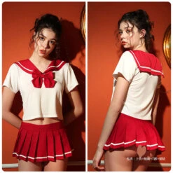 Japanese Sexy School Girl Lingerie Set(Hot Red Have Fun Japanese Sexy School Girl Lingerie Set)
