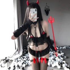 Sexy Anime Sensual Devil(Sofyee Sexy Little Devil Halterneck Lace Three Point Split Uniform Suit) -sofyee store 1783 5