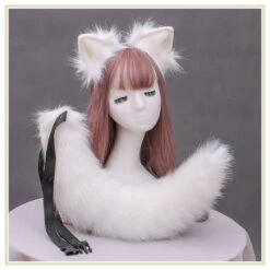 Pet Play - White Furry Fox Girl Ear Tail Set(Pet Play White Furry Fox Girl Ear Tail Set)