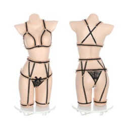 Ruffle Flower Open Cup Hosiery Lingerie Set(Ruffle Flower Open Cup Hosiery Lingerie Set) -sofyee store 7850