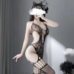 SofyeeSexy Halter Neck Lace V-Neck Metal Buckle Hollow Mesh Body Socks(Sofyee Sexy Halter Neck Lace V Neck Metal Buckle Hollow Mesh Body Socks) -sofyee store 7929 4