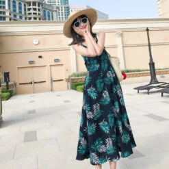 Hello Vacation Floral Olive Leaf Slip Dress(Hello Vacation Floral Olive Leaf Slip Dress 43226) -sofyee store 7951123723 1201506914