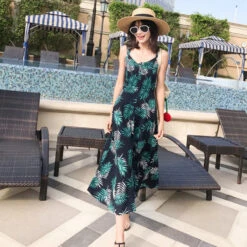 Hello Vacation Floral Olive Leaf Slip Dress(Hello Vacation Floral Olive Leaf Slip Dress 43226) -sofyee store 7963544680 1201506914