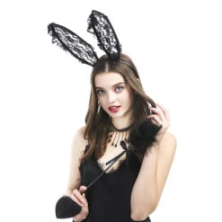 Feather Flirting Stick Lace Rabbit Ears Headband Clavicle Chain Collar Set(Feather Flirting Stick Lace Rabbit Ears Headband Clavicle Chain Collar Set) -sofyee store 8762025576 1785547670