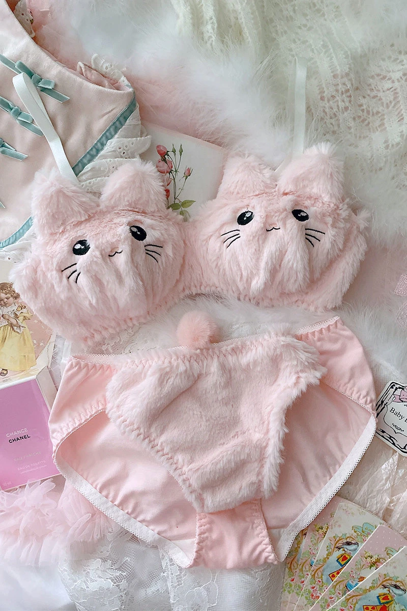 Japanese Cute Pink Plush Cat Embroidery No Steel Ring Bra Set(Japanese Cute Pink Plush Cat Embroidery No Steel Ring Bra Set) 4 Japanese Cute Pink Plush Cat Embroidery No Steel Ring Bra Set(Japanese Cute Pink Plush Cat Embroidery No Steel Ring Bra Set) - Image 2