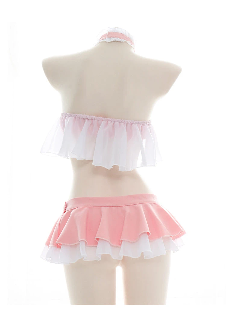 Ruffle Pink Anime Kawaii Japanese Choker Apron Maid Bikini Set(Ruffle Pink Anime Kawaii Japanese Choker Apron Maid Bikini Set) 6 Ruffle Pink Anime Kawaii Japanese Choker Apron Maid Bikini Set(Ruffle Pink Anime Kawaii Japanese Choker Apron Maid Bikini Set) - Image 4