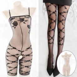 Gothic Rose Sexy Black Sheer Full Body Bondage Fishnet Body Stocking(Gothic Rose Sexy Black Sheer Full Body Bondage Fishnet Body Stocking)