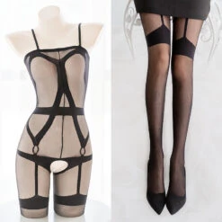 Garter Belts Sexy Black Sheer Seductive Bondage Fishnet Body Stocking(Garter Belts Sexy Black Sheer Seductive Bondage Fishnet Body Stocking)