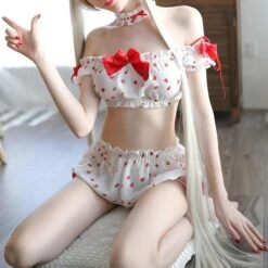 Strawberry School Girl Kawaii Anime Tube Top Lingerie Set(Strawberry School Girl Kawaii Anime Tube Top Lingerie Set)