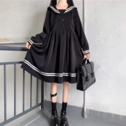 Dark Sweet Girl Navy Collar High Waist Slim Long Sleeve Dress(Dark Sweet Girl Navy Collar High Waist Slim Long Sleeve Dress) -sofyee store O1CN01blrv2t2B5UoMOWNXL 238118287