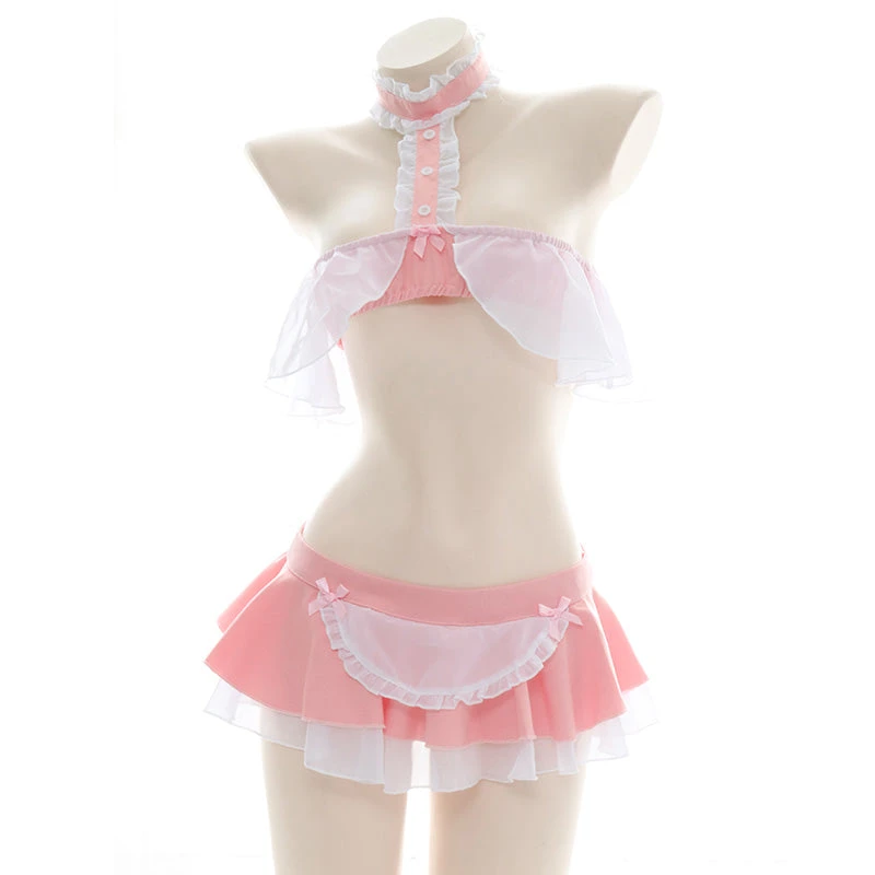 Ruffle Pink Anime Kawaii Japanese Choker Apron Maid Bikini Set(Ruffle Pink Anime Kawaii Japanese Choker Apron Maid Bikini Set) 4 Ruffle Pink Anime Kawaii Japanese Choker Apron Maid Bikini Set(Ruffle Pink Anime Kawaii Japanese Choker Apron Maid Bikini Set) - Image 2