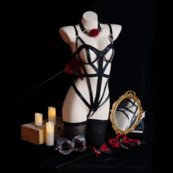 Black Bondage Straps Open Bodysuit(Black Bondage Straps Open Bodysuit)