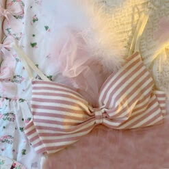 SofyeeJapanese Soft Girl Cute Pink Striped Bow No Steel Ring Bra Set(Sofyee Japanese Soft Girl Cute Pink Striped Bow No Steel Ring Bra Set) -sofyee store O1CN01wlIBOf1RfFRJVly19 181102138