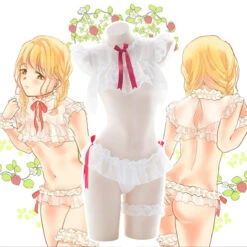 Japanese School Girl Red Ribbon Chiffon Sexy Kawaii Ruffle Anime Sheer Lingerie Set(Japanese School Girl Red Ribbon Chiffon Sexy Kawaii Ruffle Anime Sheer Lingerie Set)