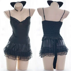 Sexy Cute Black Cat Girl Ears Tail Headband Kawaii Japanese Maid Dress - 3PCS Set(Sexy Cute Black Cat Girl Ears Tail Headband Kawaii Japanese Maid Dress 3pcs Set)